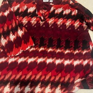 Cato Women's Red and Black Patterned Blouse nwot
